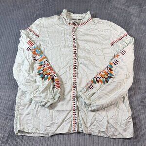 Double D Ranch Sea Green Chester Embroidered Button Down Blouse XL Western